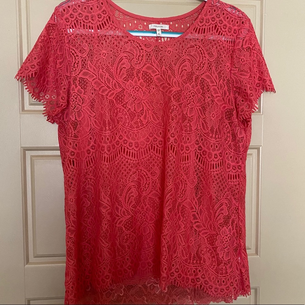 2 Piece Set! Unlined lace top & camisole Coral XL